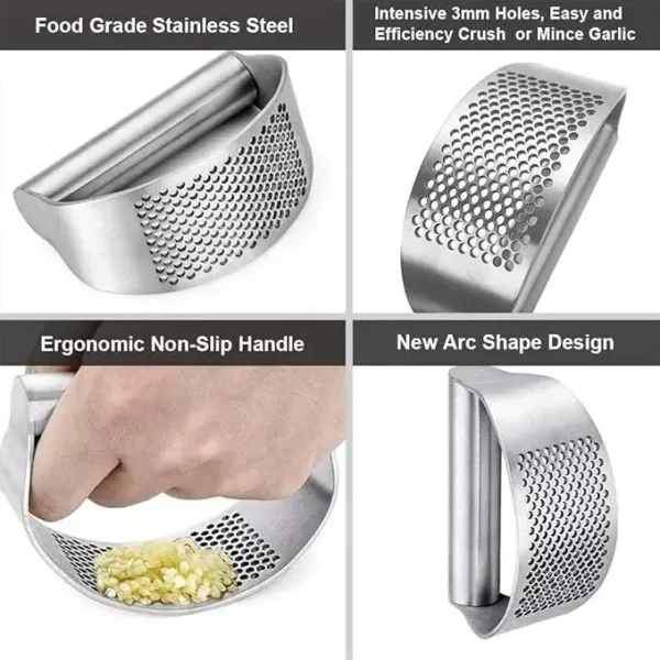 Stainless Steel Garlic Press Rocker with Peeler & Scraper - Innovative Crusher - Image 4